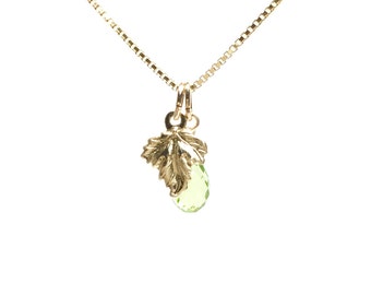 Peridot and Leaves charm Necklace "Tears of life" k14goldfilled ,charis,japan,gold,pendant,charm, gemstone