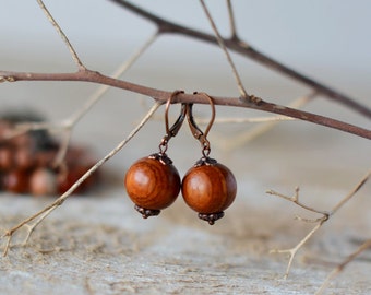 Wooden earrings wooden handmade wooden jewelry earrings boho wooden bead earring gift for her brown earring wooden beaded earring