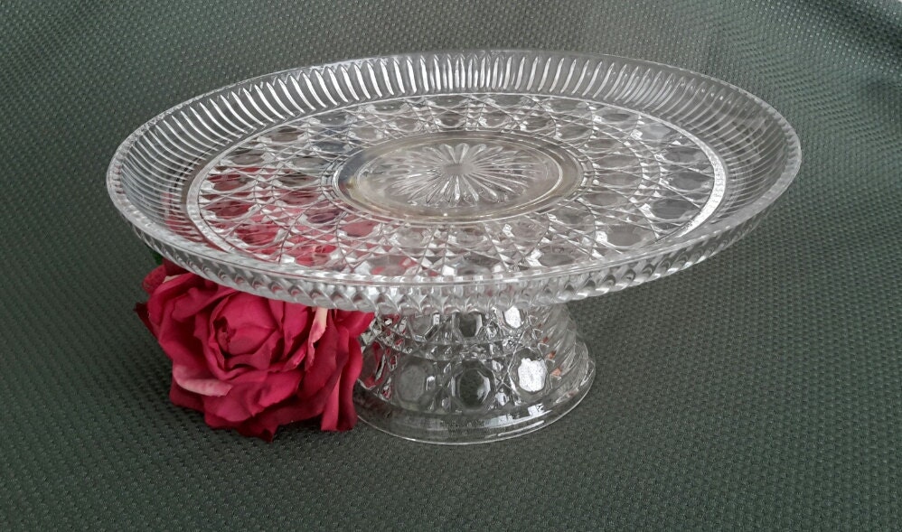 Clear Cut Glass Vintage Cake Stand