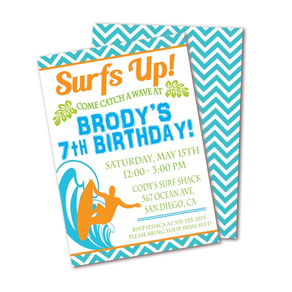 Surf Birthday Party Invitation Surf's Up Pool Party