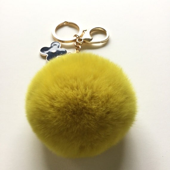 pom yellow keychain fur pom fur pom pom Yellow by pom keychain Rabbit REX pom fur