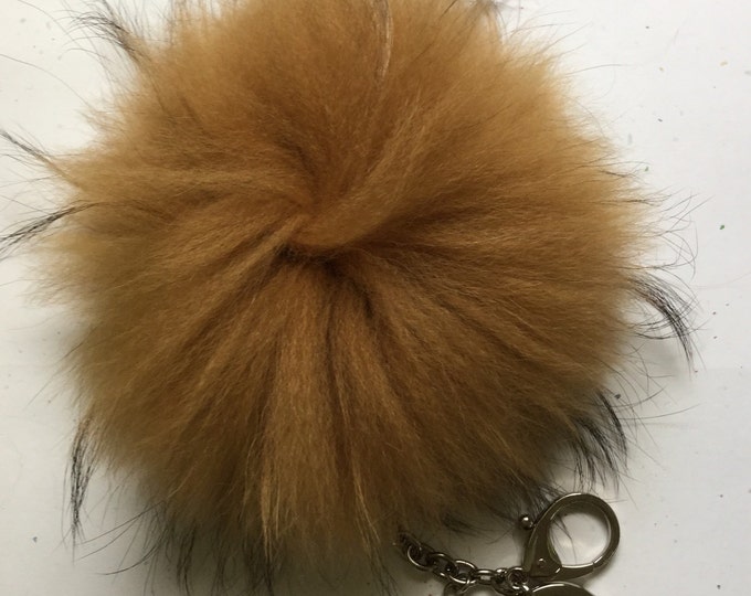 Fur Pom Pom keychain luxury bag charm pendant clover flower keychain keyring in carmel with natural tips