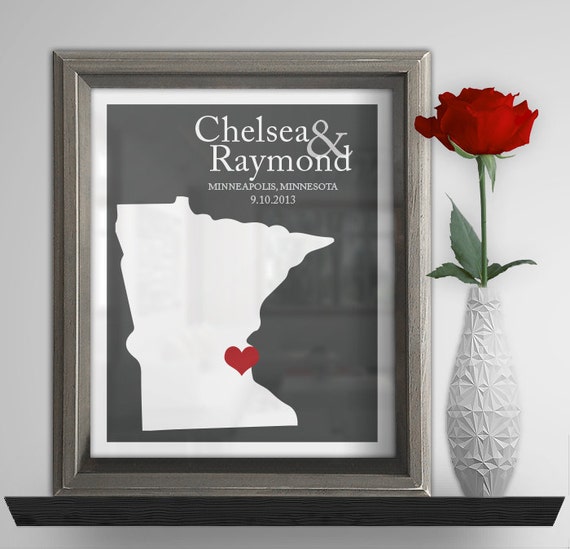 MINNESOTA Wedding Gift Custom State Map Personalized Couple Art ...