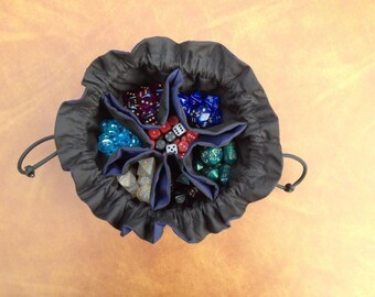 Dice Bag - Original Bag of Many Dice - 6 pocket dice bag - Black and Navy Blue - Ready to Ship