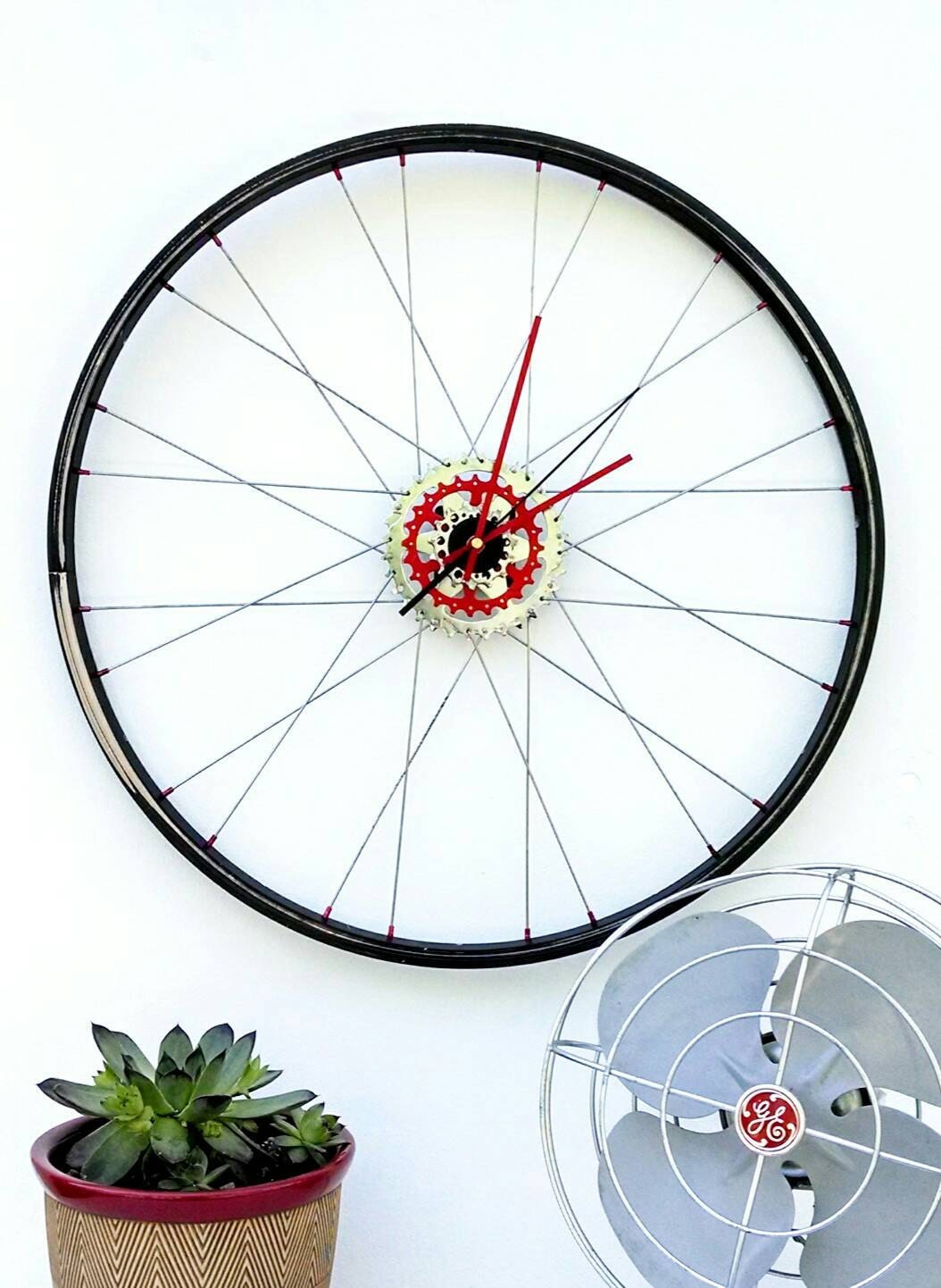 Bicycle Wheel Wall Clock Salvaged Bike Parts / Gears.