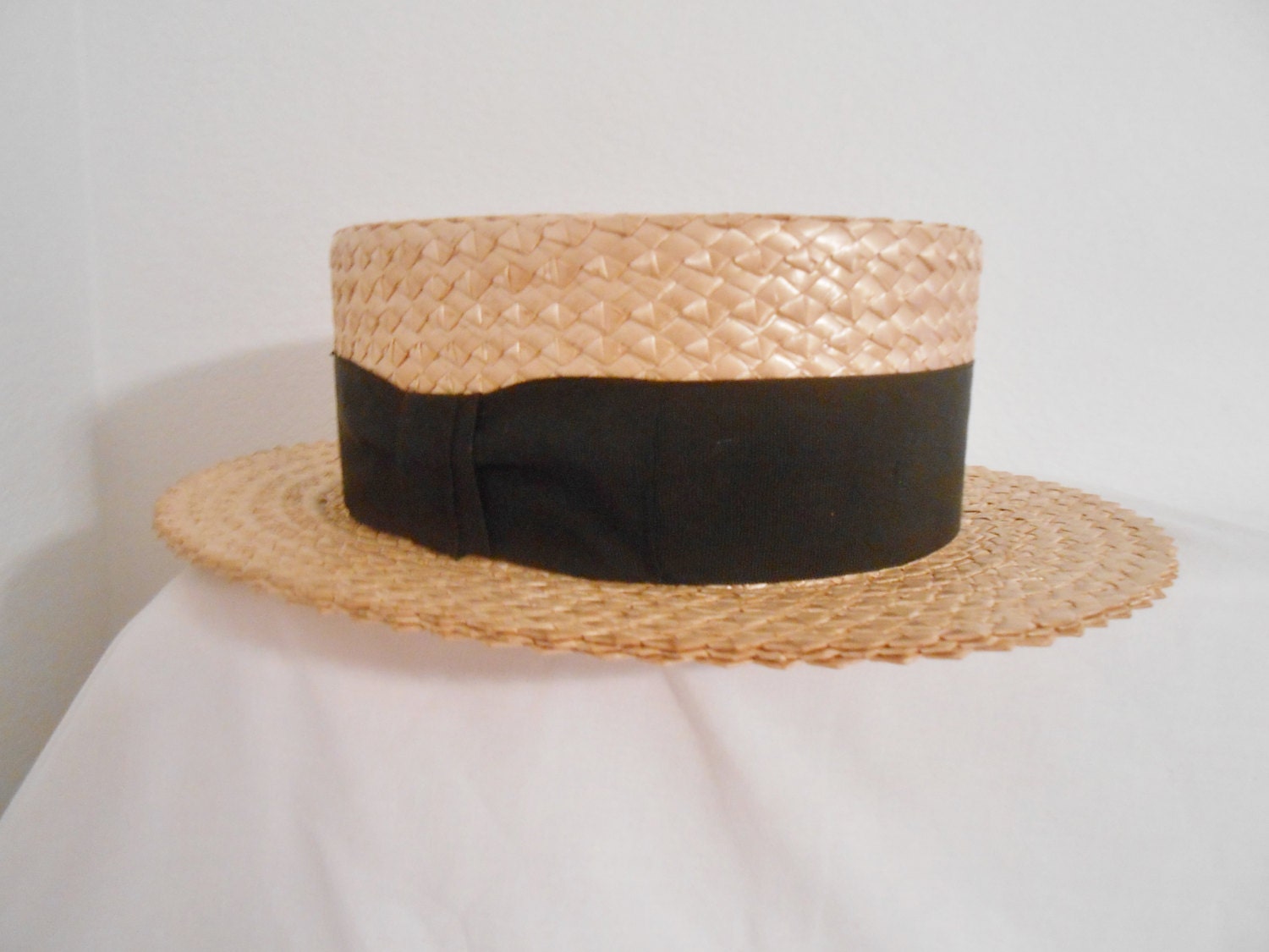 Vintage Mens Straw Skimmer BOATER HAT Sz 7 3/8 Sir Charles