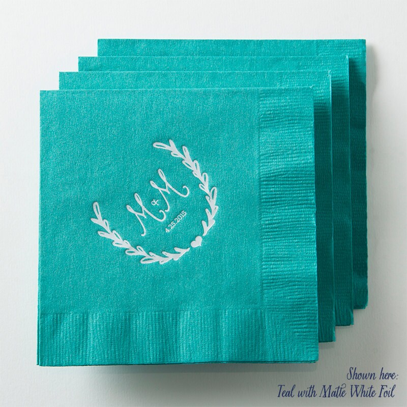 HEART WREATH UShape Cocktail Napkins Wedding Napkins