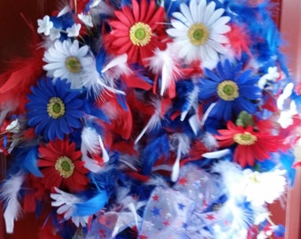 Patriotic Red, White and Blue Feather Wreath
