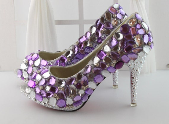 Purple rhinestone wedding shoes Bling bridal shoes prom shoes women ...
