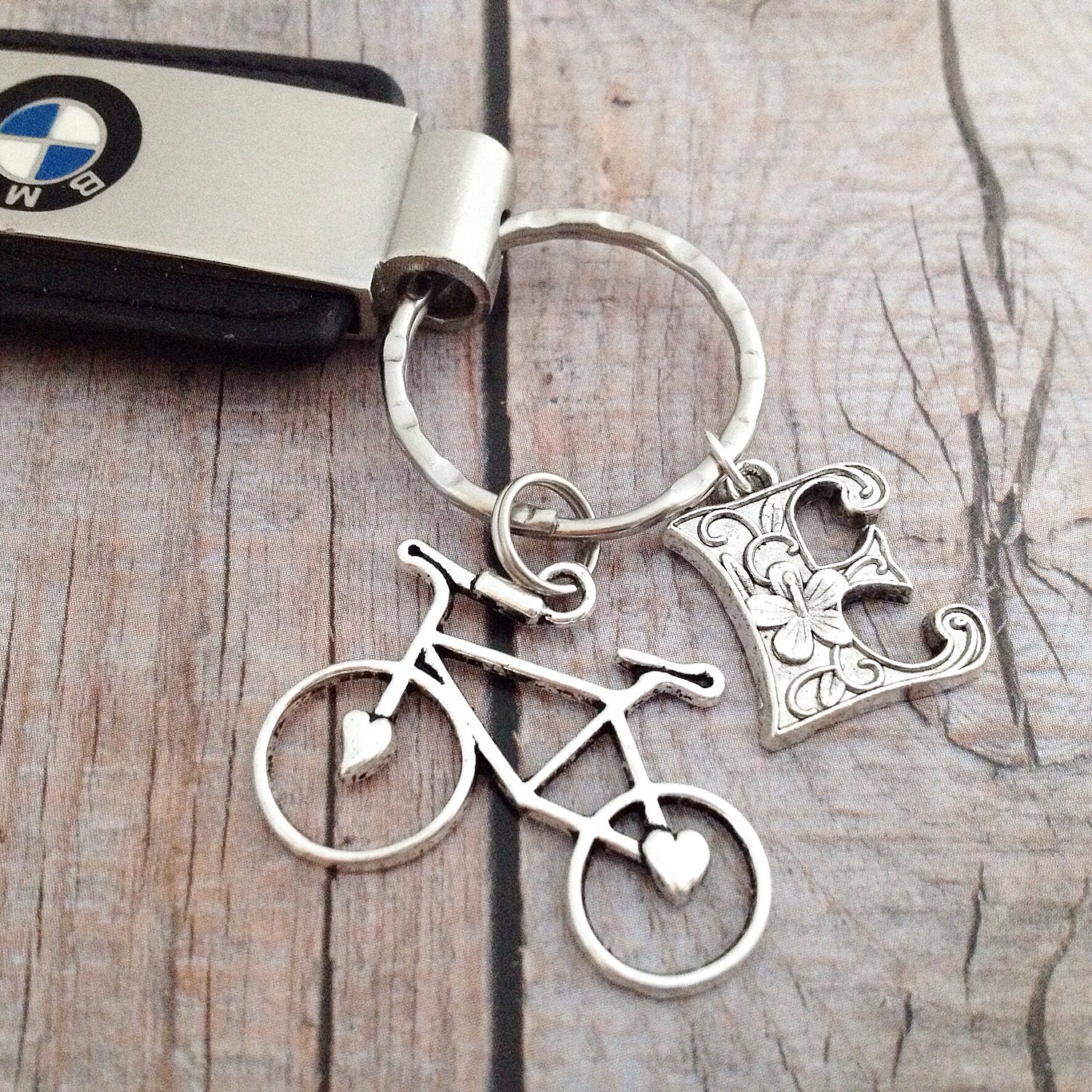 Bicycle Keychain Initial Keychain Bicycle Key Ring Custom
