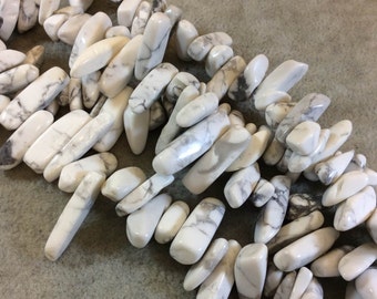 White/Gray Howlite Stick Beads - 15" Strand (Approximately 95 Beads) - Measuring 3-5mm x 12-25mm - Natural Semi-Precious Gemstone