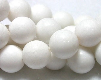 12mm White Mountain Jade Large White Stone Beads 34 Pieces 16 inch Strand 12mm White Round Stone Beads Stark White 12mm Jade Rounds Snow