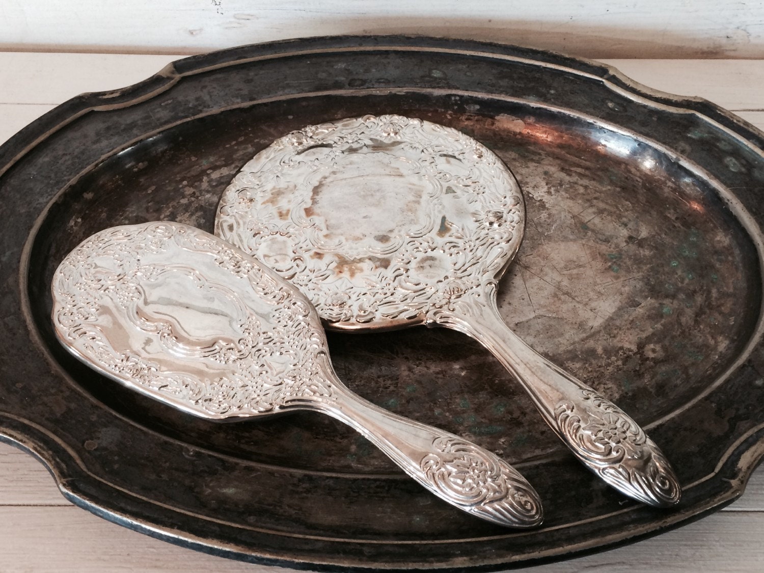 Vintage Silver Brush and Mirror Set