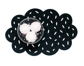 Set of 6 Black Placemats / Felt Placemat / Clouds Placemats
