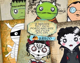 STRANGER FAMILY printable -postcards halloween label tags card party invitation - Digital collage sheet instant download vintage - pp296
