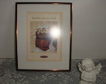 VINTAGE Nielsen frame brown tinted metal frame with bonus matted art print baby pigs