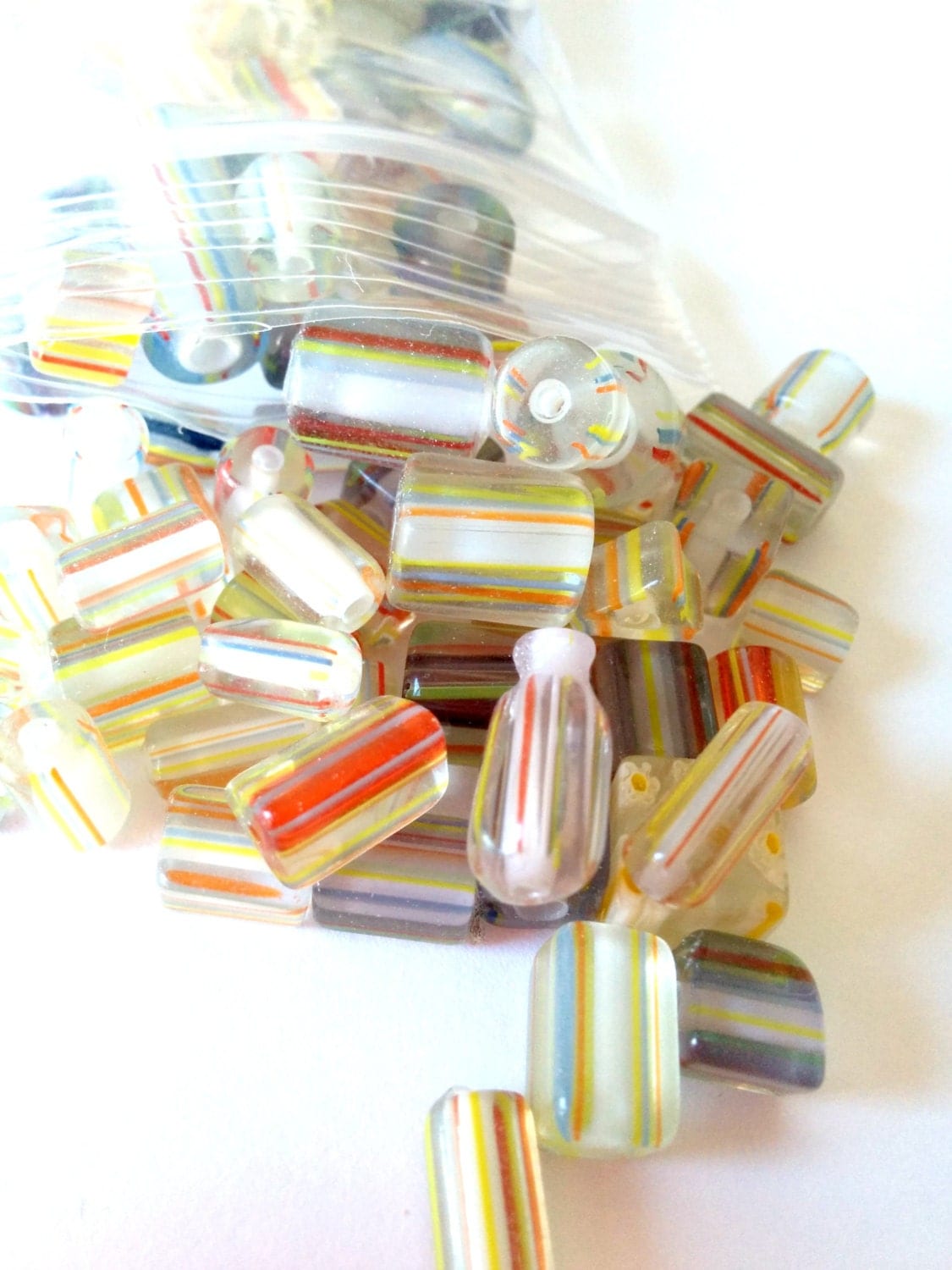 Large tube beads glass tubes mostly beige sand by BeadedMartini