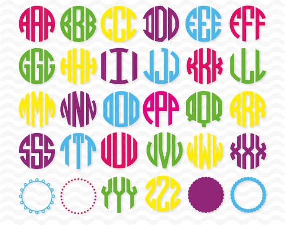 Circle monogram font SVG, DXF, Ai, EPS, Cut files for use with Silhouette Studio and Cricut ...