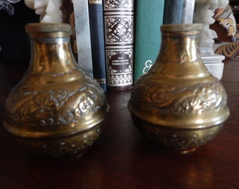 INDIA or CHINA HAND Tooled Salt and Pepper Shaker Set