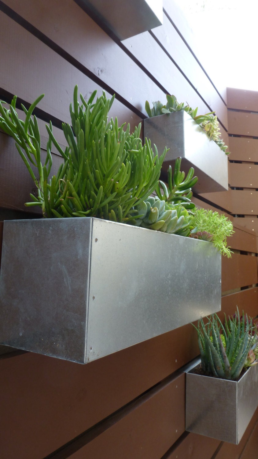 metal hanging planter box/ horizontal fence planter/ succulent