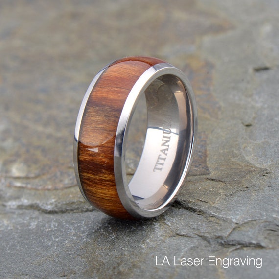 Band with Hawaiian Koa Rosewood Inlay, His, Hers,Titanium Anniversary ...