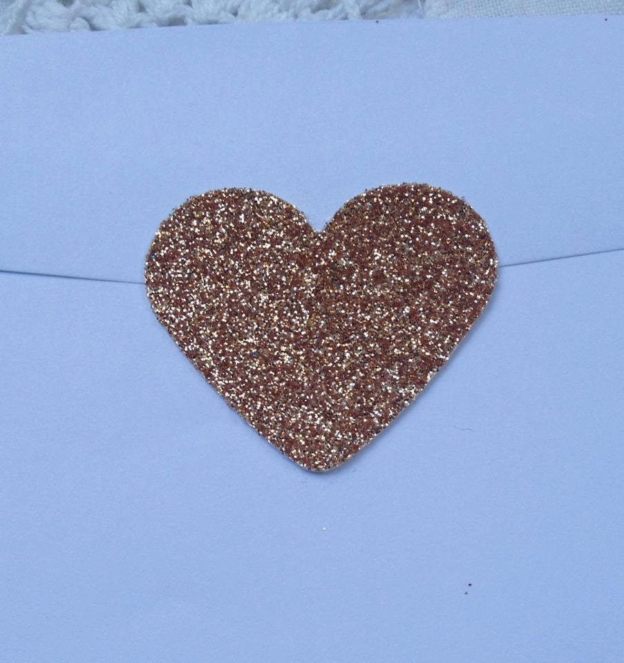 Large Sparkly Glamour Rose Gold Glitter Heart Envelope Seals