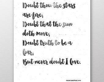 doubt stars thou fire shakespeare hamlet quote printable typography office decor etsy