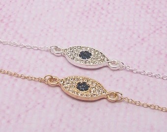 Dainty Crystal Evil Eye Bracelet in Gold/Silver, Everyday Bracelet, Bridesmaid Bracelet, Graduation Bracelet, Anniversary Bracelet BB549