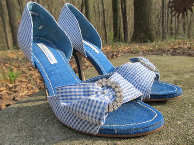 blue and white heels