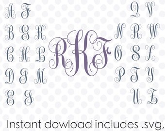 Interlocking Vine monogram svg font alphabet instant download (.dxf .svg and zipped .studio files) vector cutting files