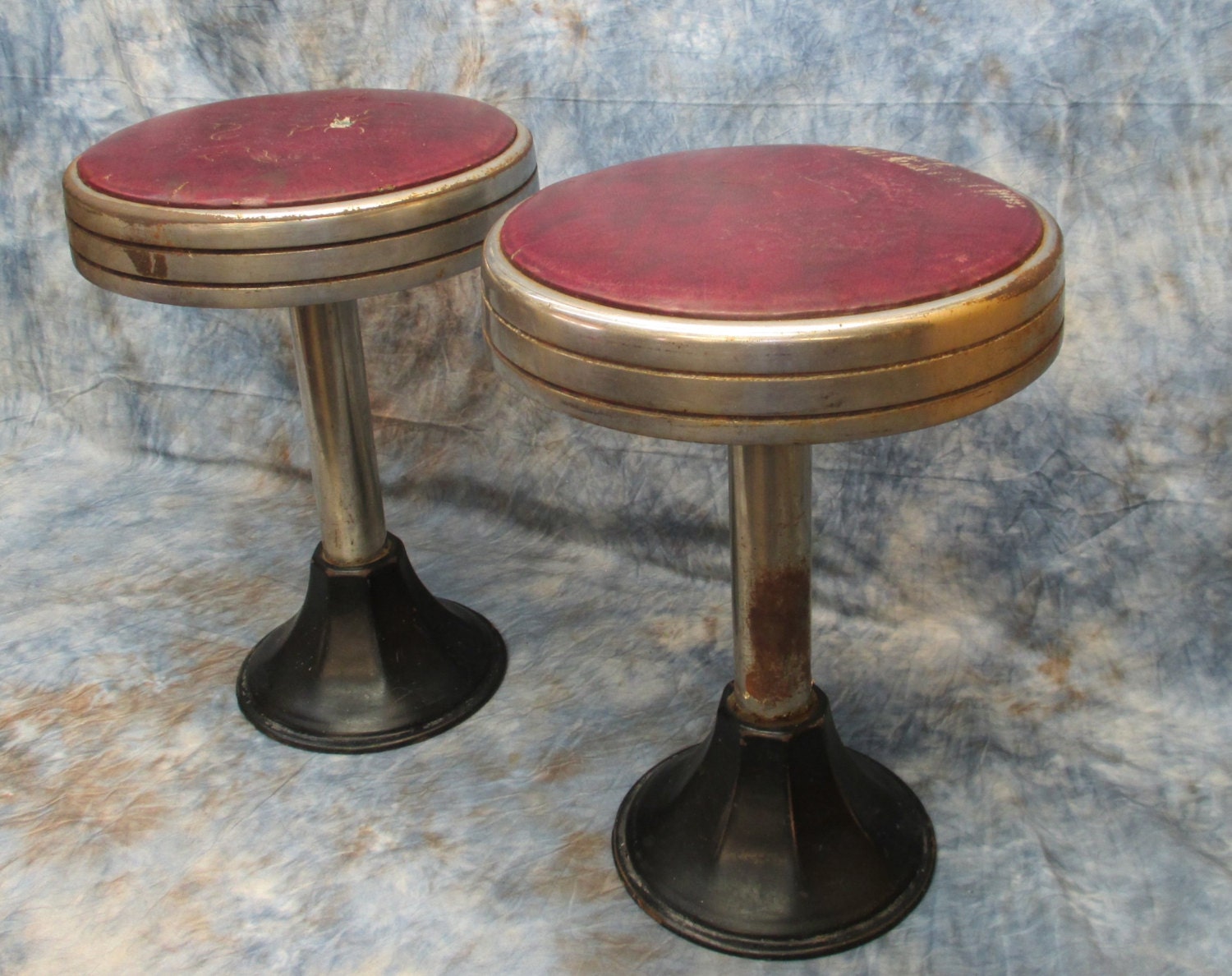 Pair Matching Bar Stools Retro Drug Store Soda Fountain Vintage Kitchen