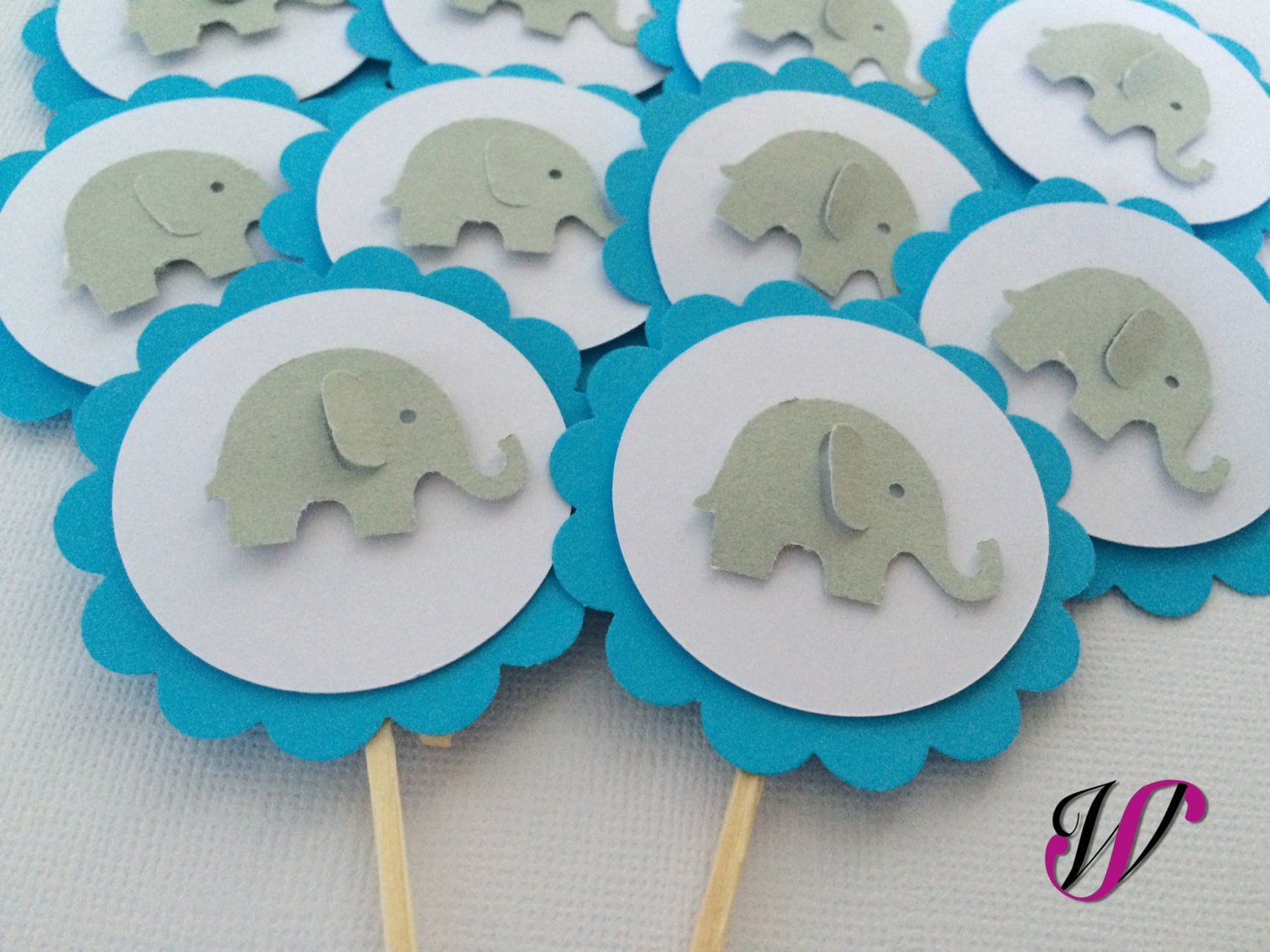 12 Baby Elephant Cupcake Toppers Blue Baby by aSugarWonderland