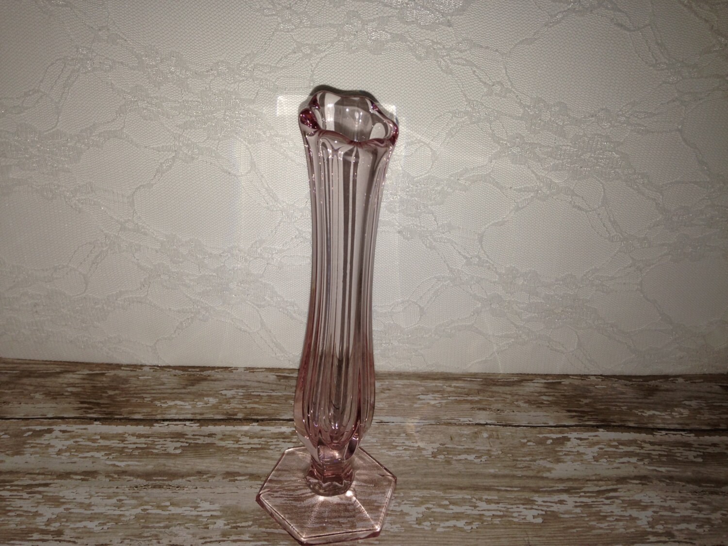 Pink Depression Glass Pink Vase Vintage Pink Vase by KaylasKottage