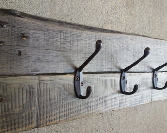 Rustic pallet coat rack / reclaimed wood towel rack / hat rack with hooks
