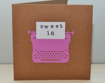 Sweet 16 birthday card - retro typewriter
