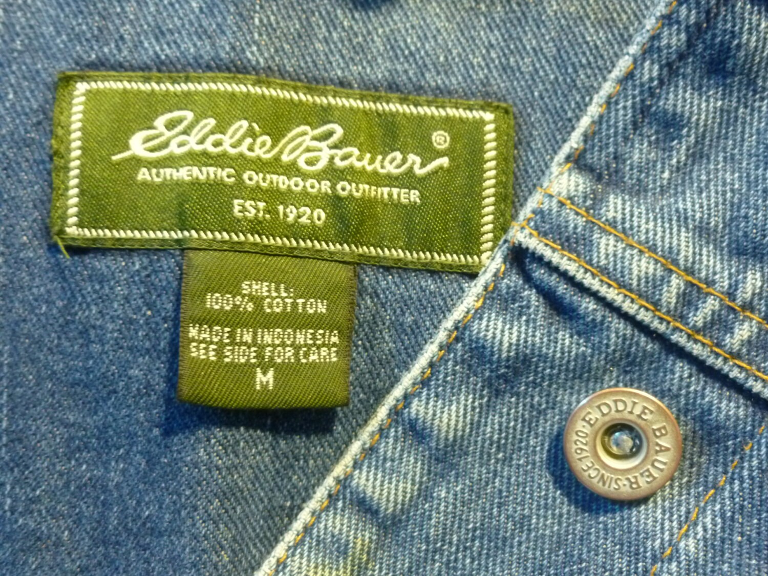Vintage Eddie Bauer Blue Jean Denim Jacket copper buttons