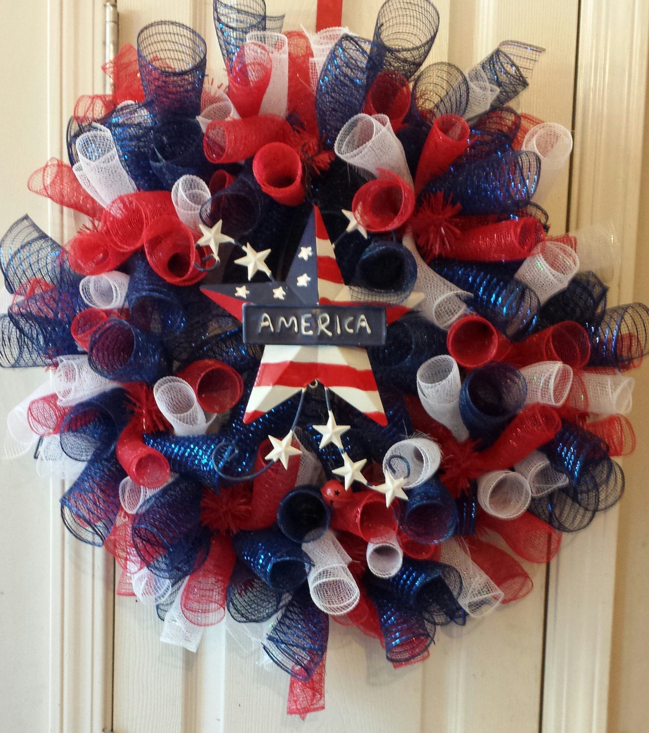 Patriotic Deco Mesh Wreath For Memorial Day By Customwreathdesign