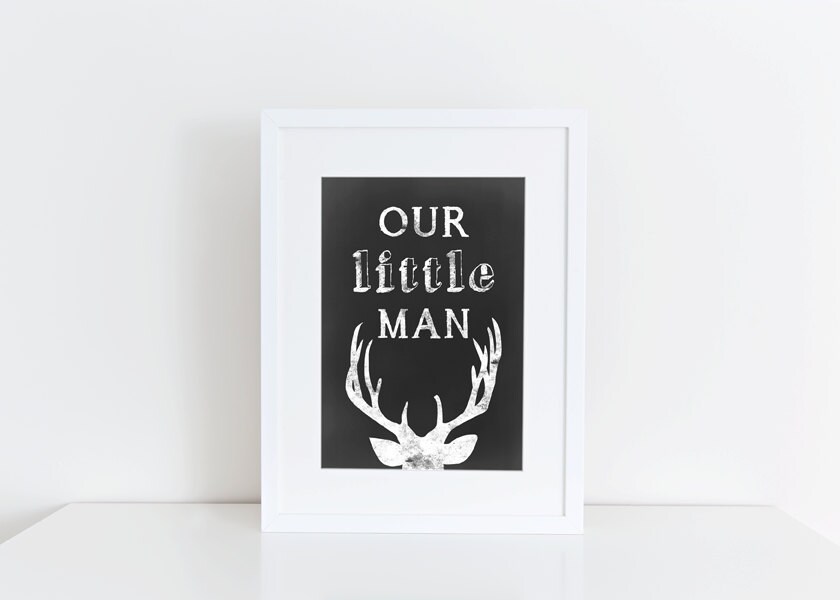 Chalkboard Deer Antlers Our Little Man 8 x 10