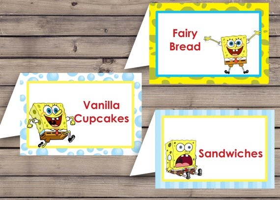 Items similar to Spongebob Square Pants Party Food Labels Instant ...