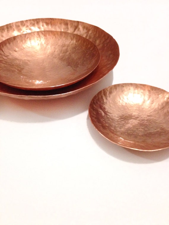 Hand forged Copper Dish - Shallow Bowl / Vessel -100mm, 150mm, 200mm
