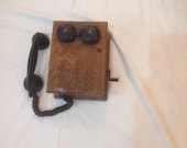1930's Western Electric Telephone With Oak Dovetail Crank Ringer Box.