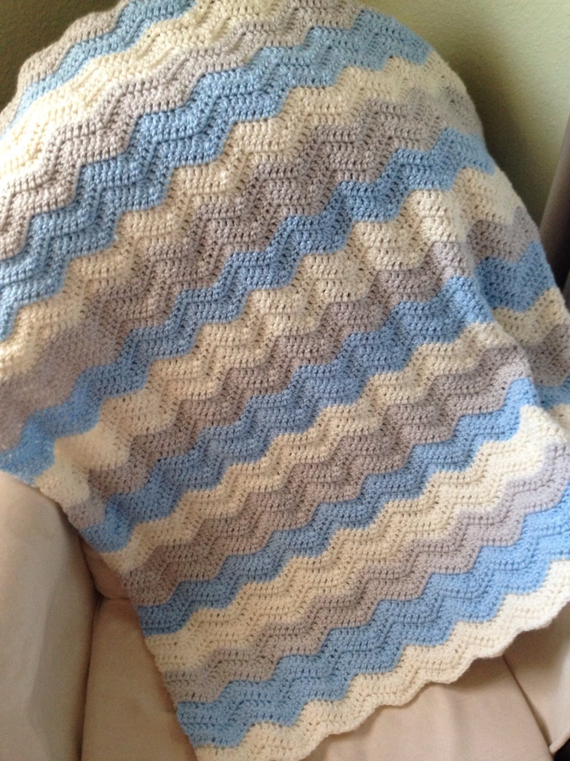 Baby boy blanket blue ivory and grey crochet baby blanket