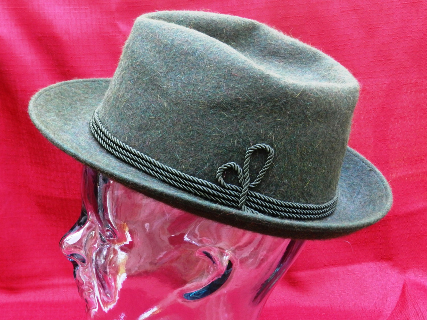 Vintage German Made Fedora Style Hat By Kolibri Green Color
