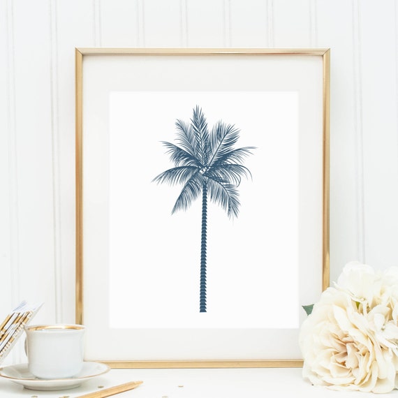Palm Tree Print Printable Wall Art Navy Blue by JettyPrintables