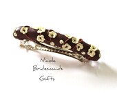 Brown Vanilla Caramel automatic Barrett, Bridesmaid gift, Mother's Barrett, Hand Sculpted Barrette, Blossoms Automatic French Hair Barrette,