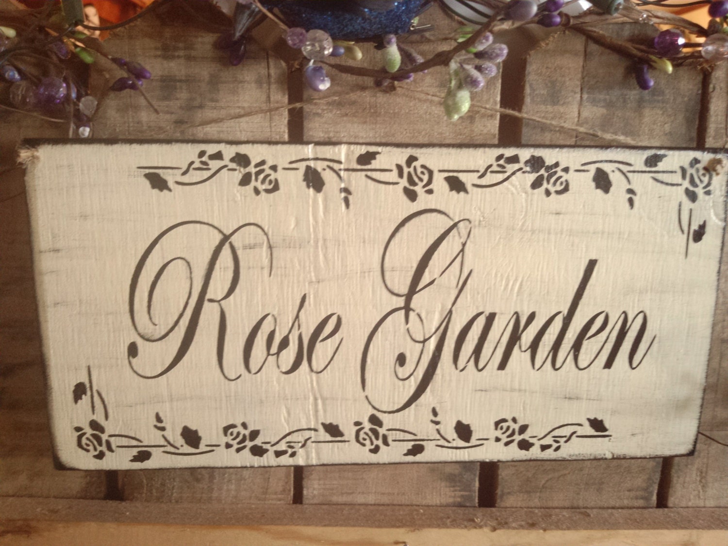 Primitive Style Rose Garden Sign