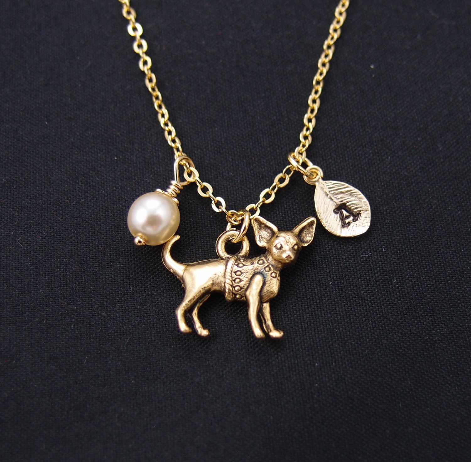 chihuahua necklace gold filled initial necklace Swarovski