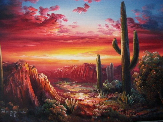 Original Signed B. Duggan Southwestern Desert Sunset Framed