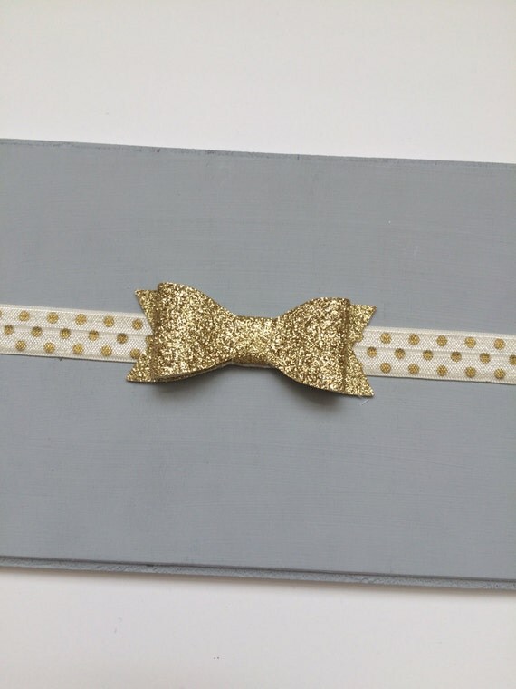 Gold Glitter Bow Headband Baby Girl Headband by SweetMissAbigail