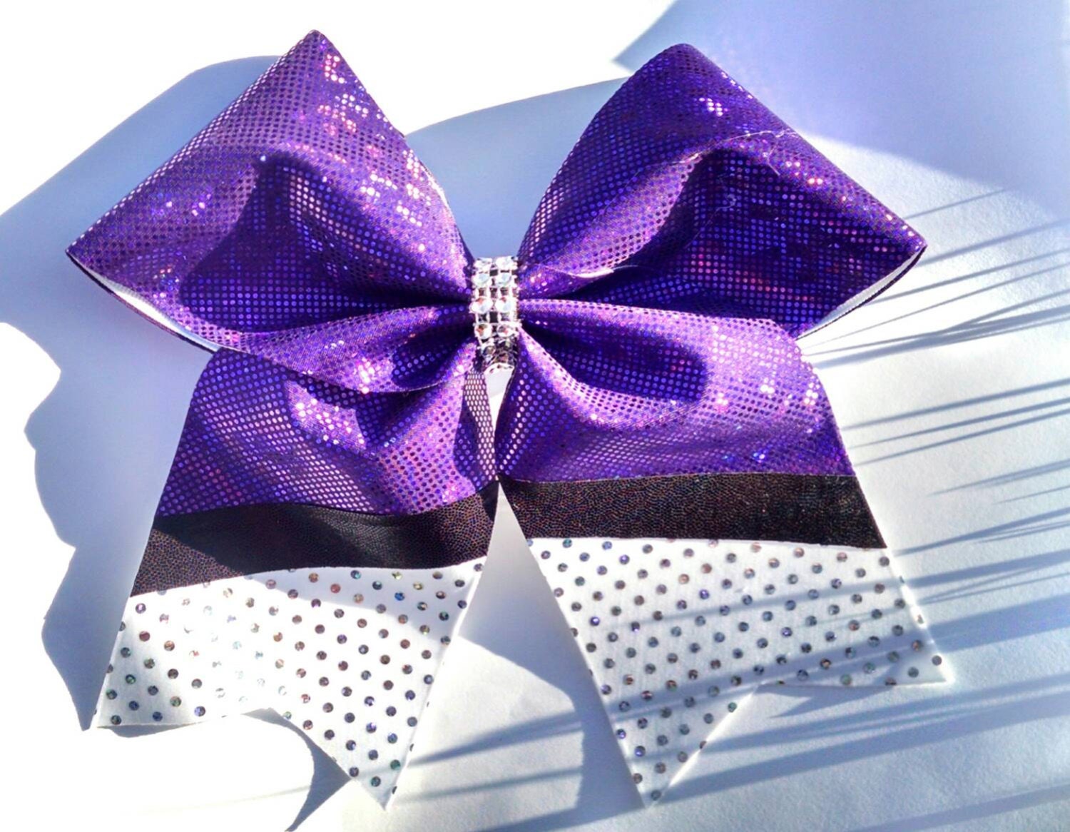 Purple black and Silver Cheer Bow Big cheer bow by CraftyOhBows